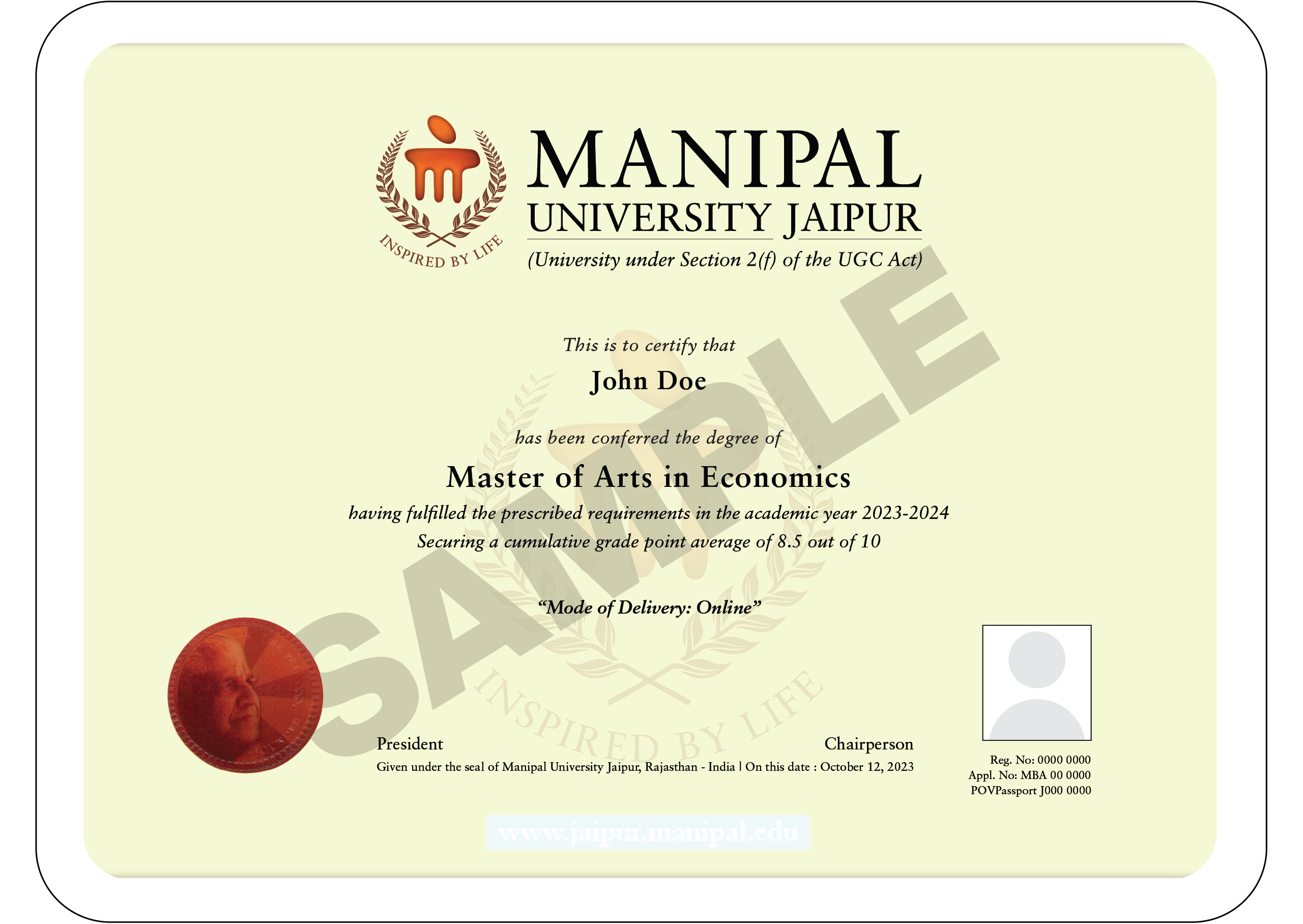 MA in Economics Degree Certificate