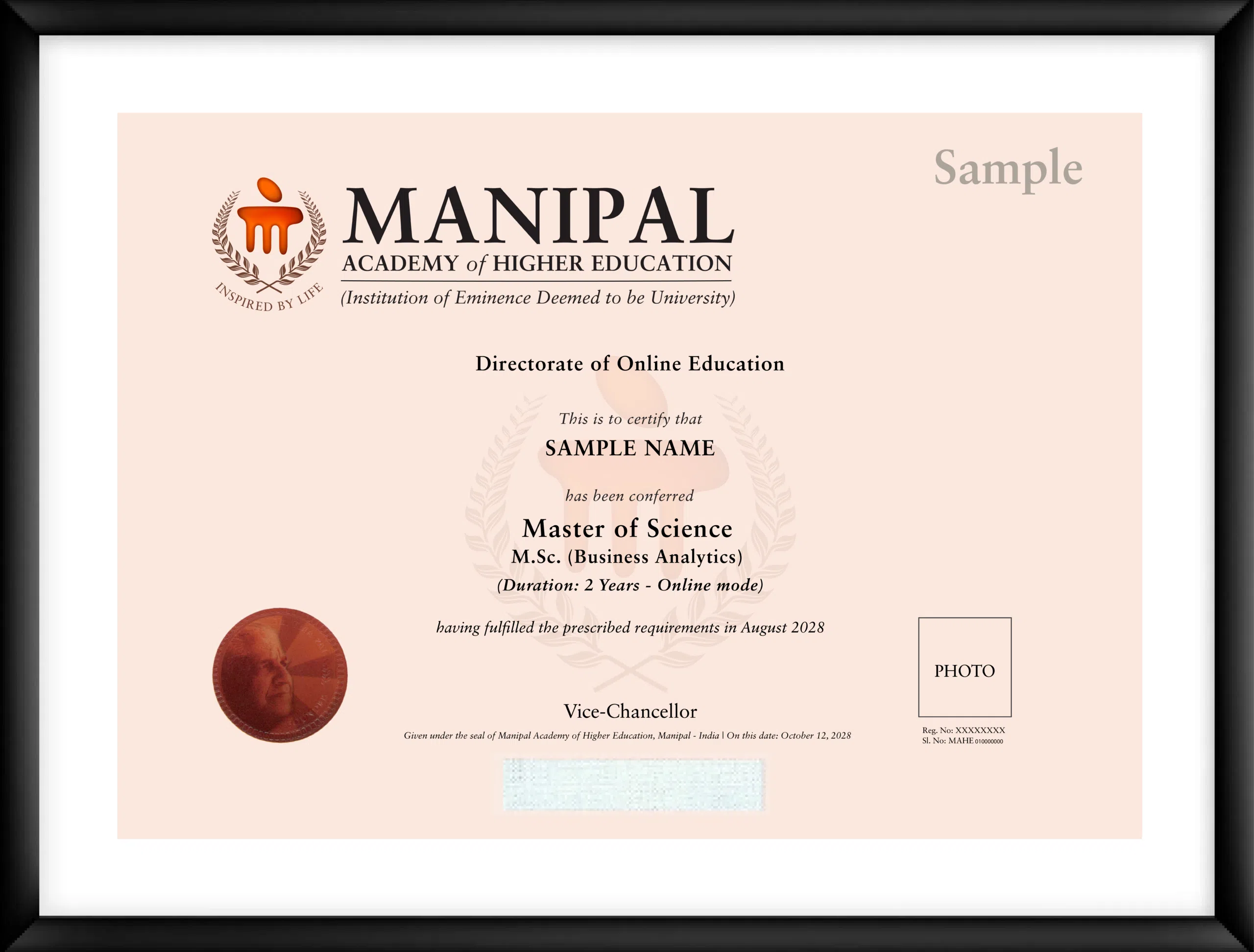MSc in Business Analytics Degree Certificate