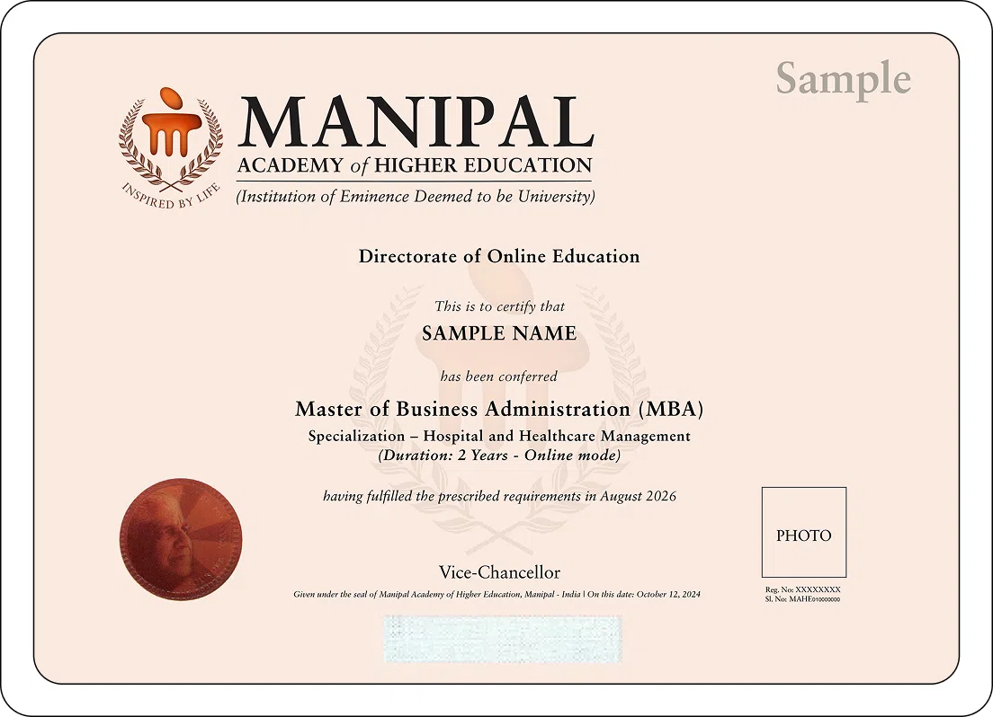 MBA in Hospital and Healthcare Management Degree Certificate