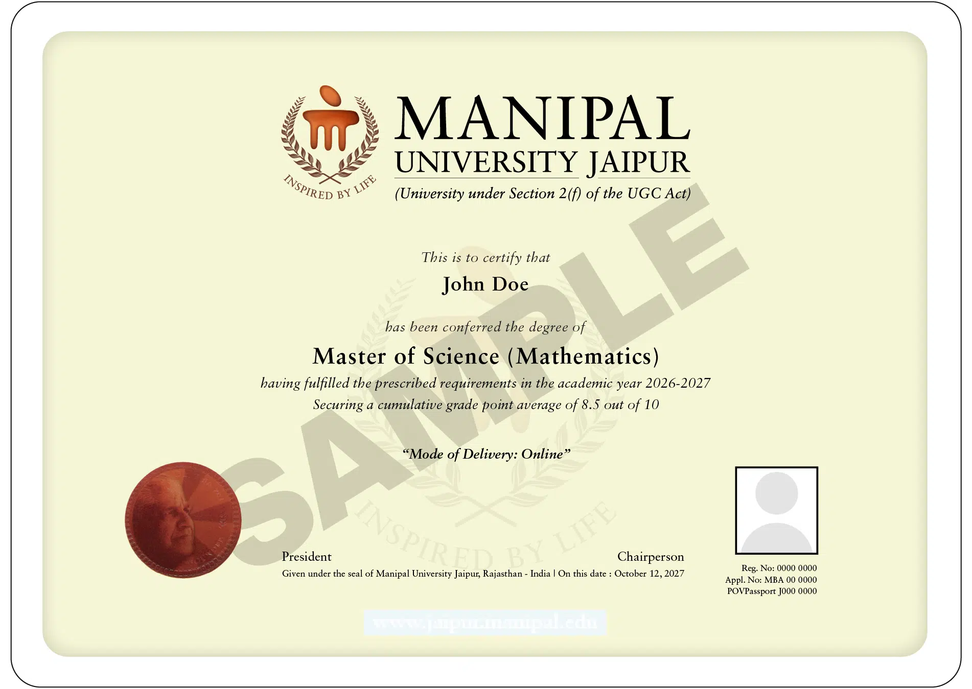 MUJ certificate front
