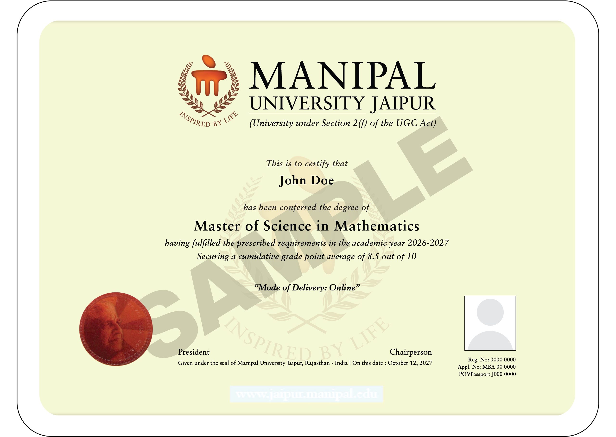 MUJ certificate front