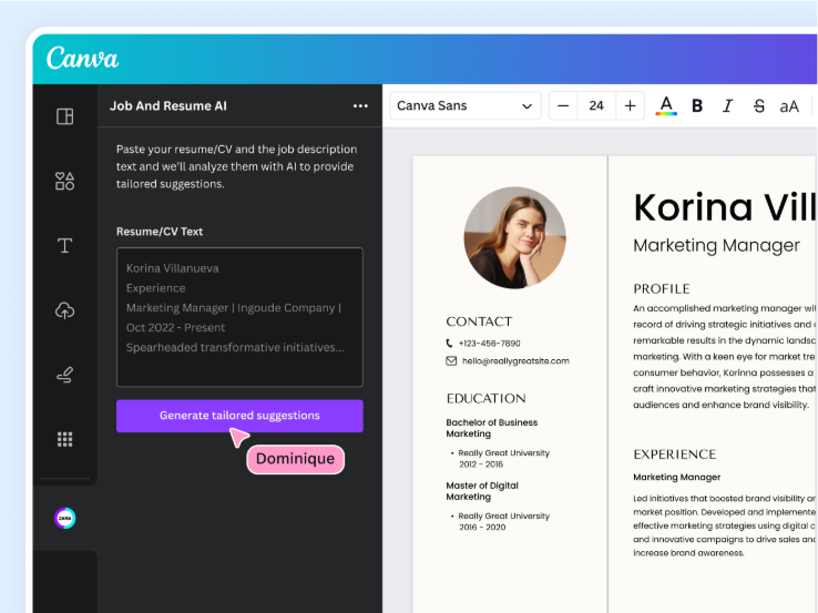 creative resumes calls for Canva resume builder