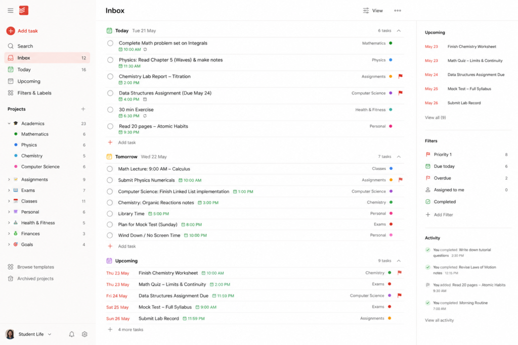 Todoist is a notable to-do list making tools preferred by many working professionals