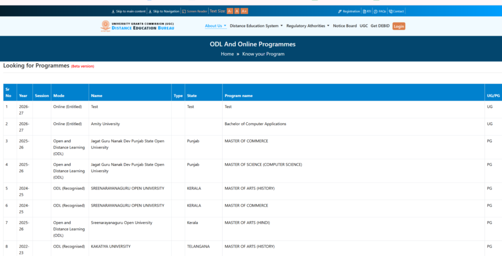 ODL and online programmes